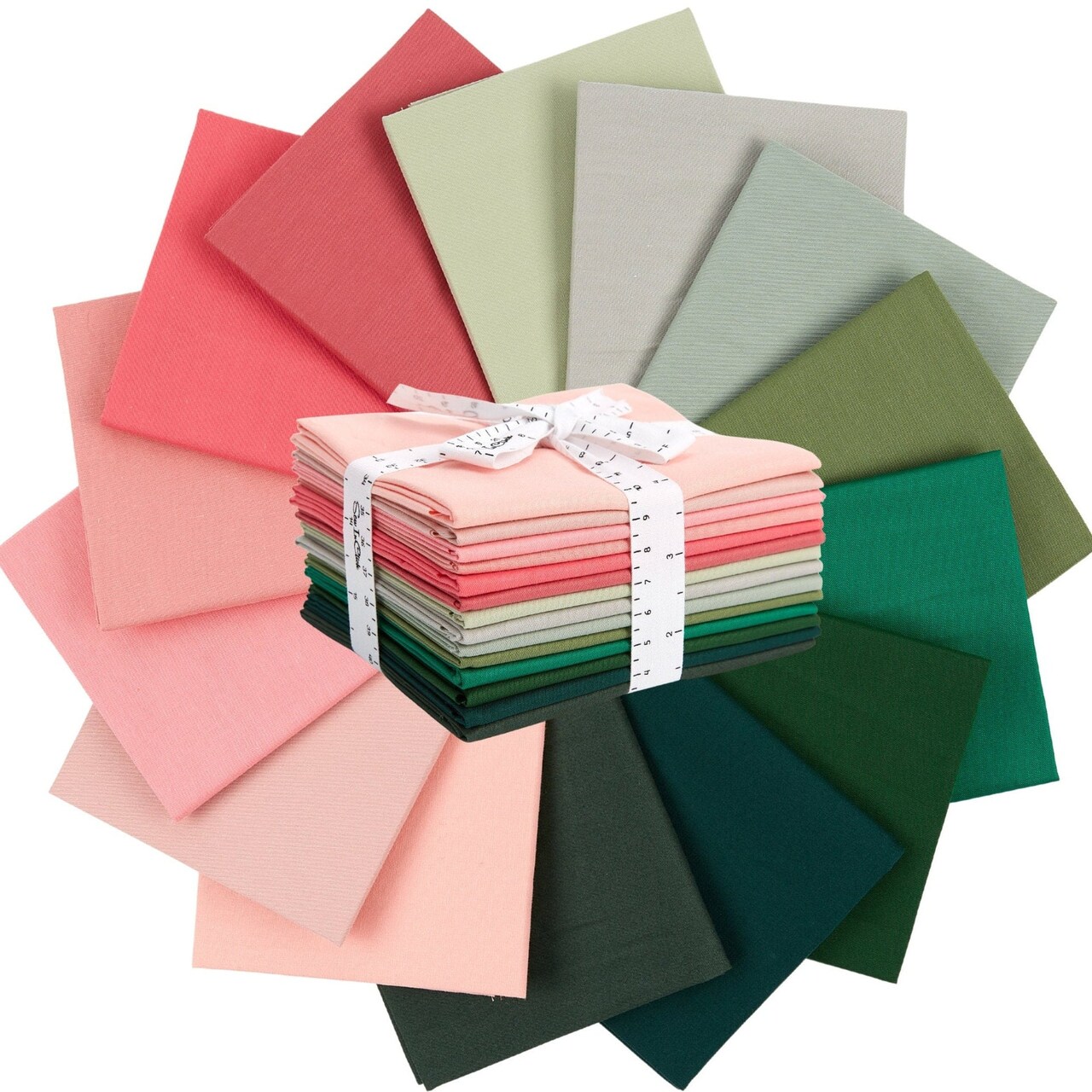Fat Quarter Bundle -100% Cotton | Pure Solids | Pink & Emerald Greens l Mix Colors | Quilting Soft Fabric | Special Gift